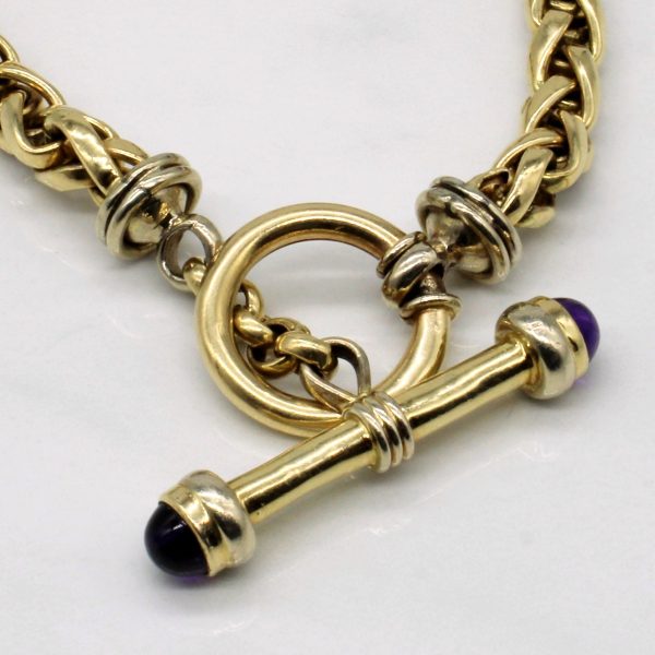 14k Yellow Gold with Amethyst Cabochon Wheat Link Bracelet | 8  | 1.4 ctw | Online