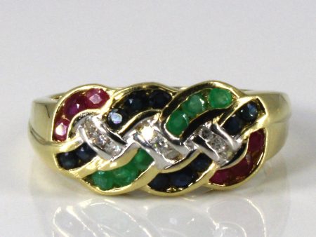 Braided Multi- Gemstone Gold Ring | 1.00ctw | 0.09ctw | SZ 11 | on Sale