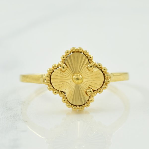 18k Yellow Gold Four Leaf Clover Ring | SZ 6.75 | Online