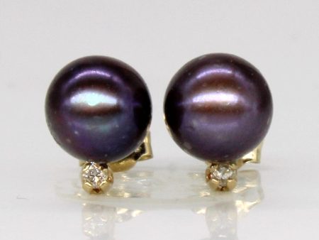 Black Pearl & Diamond Earrings | 0.01ctw | For Discount