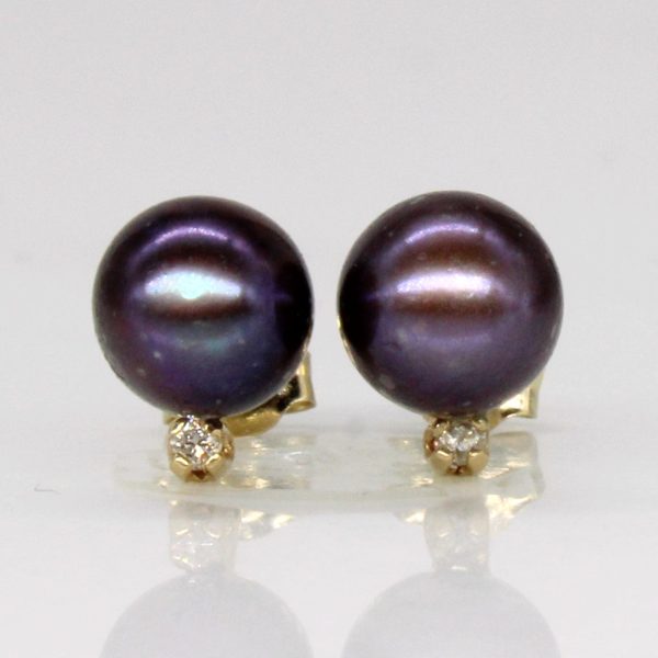 Black Pearl & Diamond Earrings | 0.01ctw | For Discount