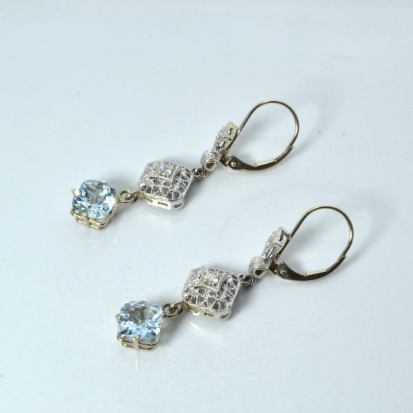 Aquamarine & Diamond Drop Earrings | 2.00ctw | 0.12ctw | Discount