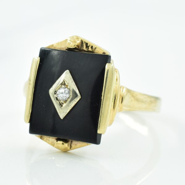 Black Onyx & Diamond Ring | 3.00ct, 0.02ct | SZ 8.75 | Online Hot Sale