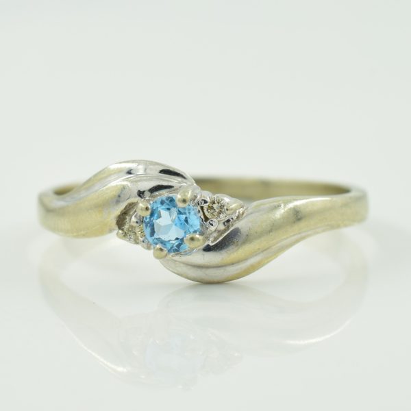 Blue Topaz & Diamond Bypass Ring | 0.10ct, 0.02ctw | SZ 6.75 | Cheap