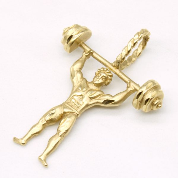 14k Yellow Gold Weightlifter Pendant Hot on Sale