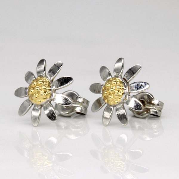 18k Two Tone Gold Daisy Earrings Supply