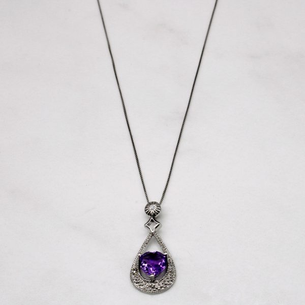 Amethyst Heart & Diamond Pendant & Necklace | 0.95ct, 0.02ctw | 18  | Online