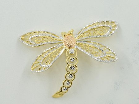 14k Tri Tone Gold Dragonfly Pendant | For Cheap