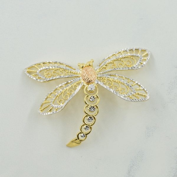 14k Tri Tone Gold Dragonfly Pendant | For Cheap