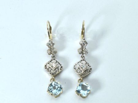 Aquamarine & Diamond Drop Earrings | 2.00ctw | 0.12ctw | Discount