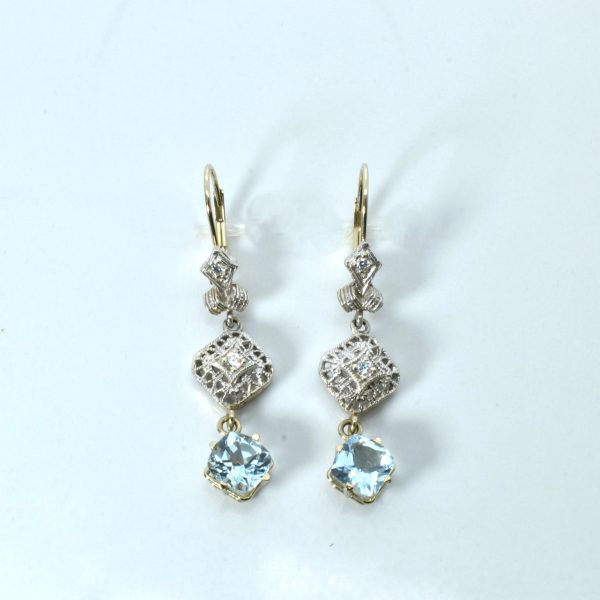 Aquamarine & Diamond Drop Earrings | 2.00ctw | 0.12ctw | Discount