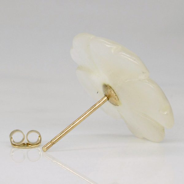 Carved Mother of Pearl Flower Earrings For Sale