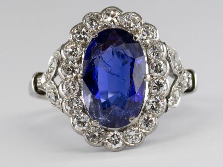 Art Deco Platinum Sapphire & Diamond Halo Engagement Ring | 1.90ct, 0.62ctw | SZ 6 | Hot on Sale