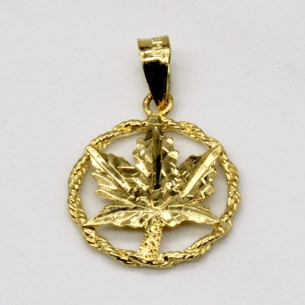 18k Yellow Gold Maple Leaf Pendant Cheap