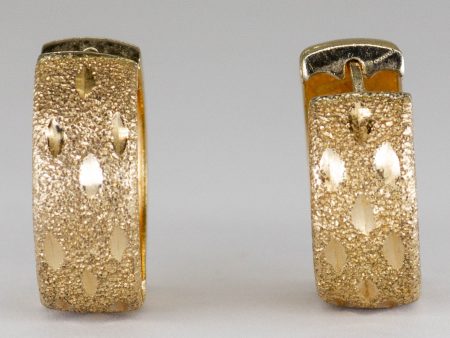 14k Yellow Gold Textured Huggie Earrings Sale