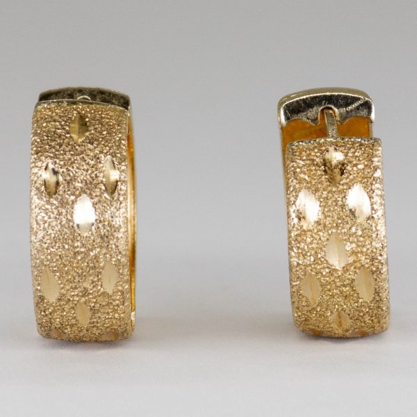 14k Yellow Gold Textured Huggie Earrings Sale