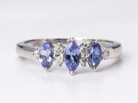 14k White Gold Sapphire & Diamond Ring | 0.40ctw, 0.10ctw | Sz 7 For Sale