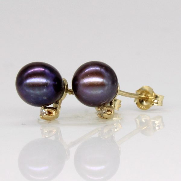 Black Pearl & Diamond Earrings | 0.01ctw | For Discount