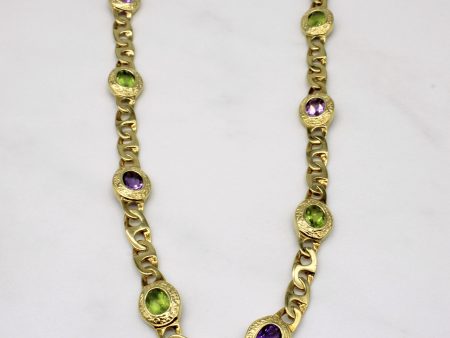 14k Yellow Gold Amethyst and Peridot Chain Necklace | 7.90ctw | 16  For Cheap