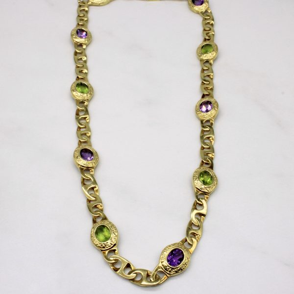 14k Yellow Gold Amethyst and Peridot Chain Necklace | 7.90ctw | 16  For Cheap