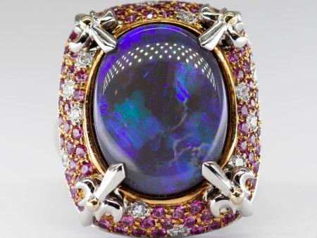 Black Opal, Pink Sapphire and Diamond Convertible 18k White Gold Pendant Ring  | 15.85 ct | Sz 7 Supply