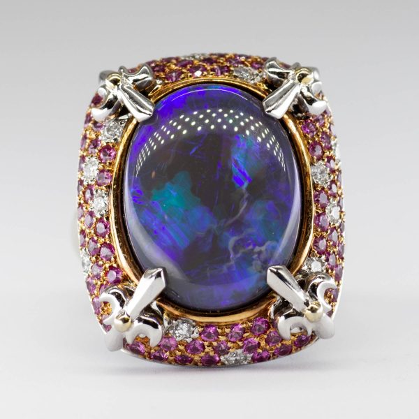 Black Opal, Pink Sapphire and Diamond Convertible 18k White Gold Pendant Ring  | 15.85 ct | Sz 7 Supply