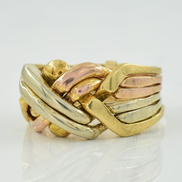 14k Tri Tone Gold Puzzle Ring | SZ 7.5 | Online Hot Sale