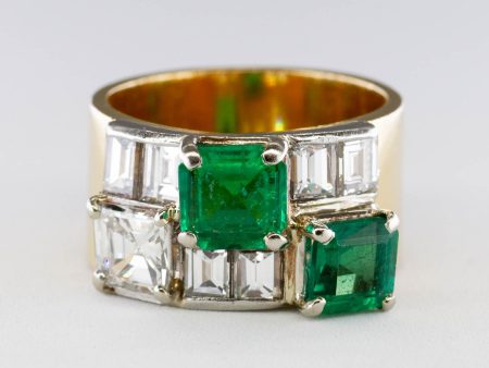 Cavelti  Asscher Emerald and Diamond Band | 1.55 ctw Emeralds, 1.69 ctw Diamonds | SZ 5.25 For Sale