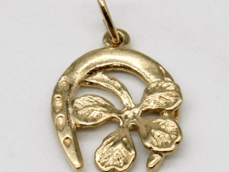 10k Yellow Gold Four Leaf Clover & Horseshoe Pendant on Sale