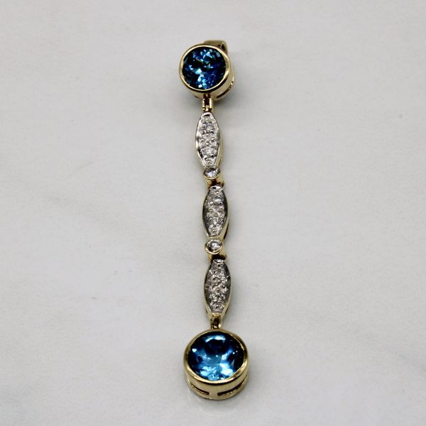 Blue Topaz & Diamond Drop Pendant | 1.50ctw, 0.12ctw | Discount