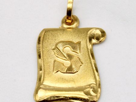 22k Yellow Gold  S  Initial Scroll Pendant Online Hot Sale