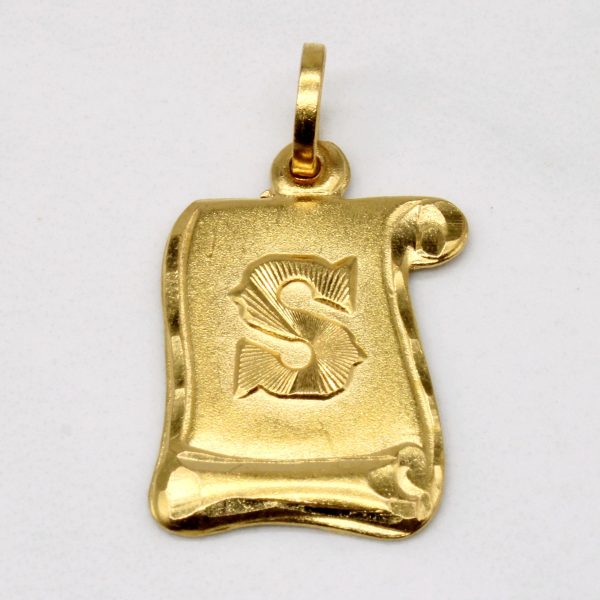 22k Yellow Gold  S  Initial Scroll Pendant Online Hot Sale