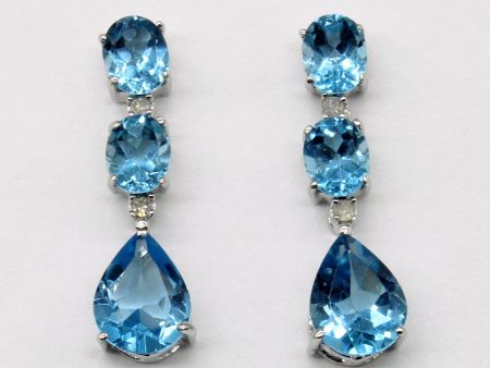 Blue Topaz & Diamond Drop Earrings | 4.50ctw, 0.04ctw | Online Sale