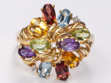 Yellow Gold Multi-Gem & Diamond Cocktail 14k Ring| 0.01ctw 1.68ctw| Sz 7.5 Sale