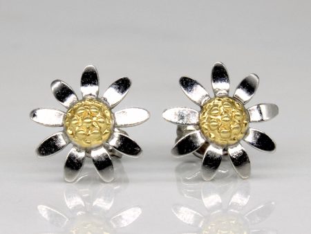 18k Two Tone Gold Daisy Earrings Supply