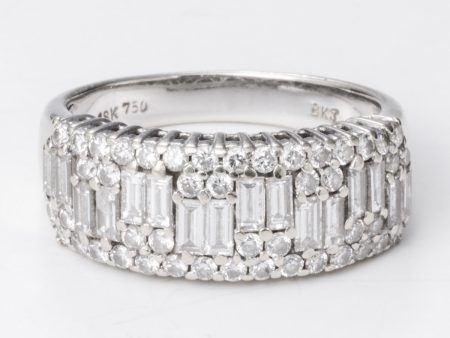 18k White Gold Baguette and Round Brilliant Diamond Band | 1.50 ctw | Sz 7.25 Online now