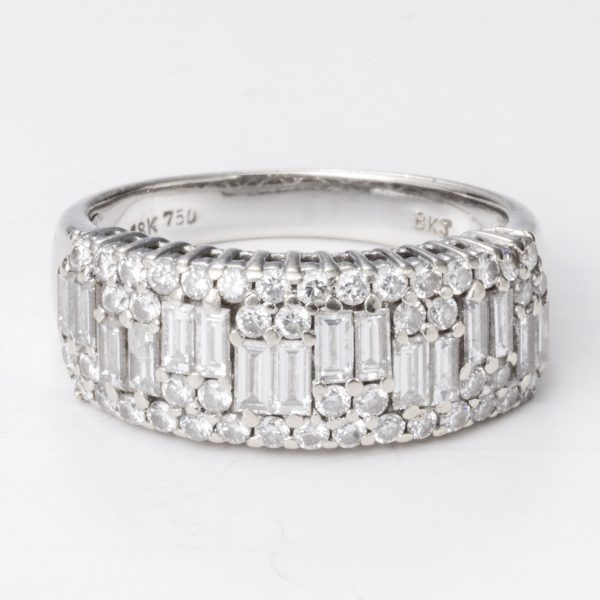 18k White Gold Baguette and Round Brilliant Diamond Band | 1.50 ctw | Sz 7.25 Online now