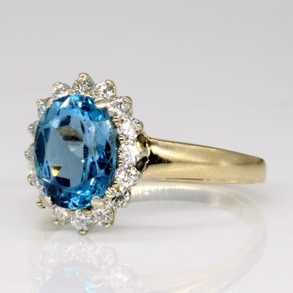 Blue Topaz & Diamond Halo Ring | 2.00ct, 0.35ctw | SZ 7.75 | Online now