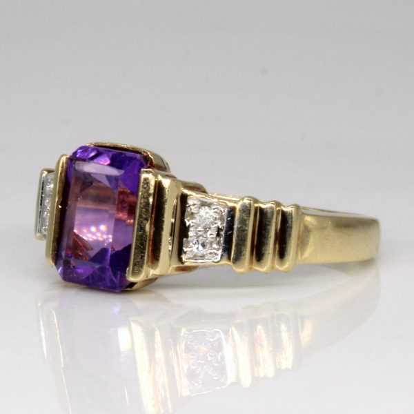 Amethyst and Diamond 10k Yellow Gold Cocktail Ring | 1.52ctw, 0.024ctw | SZ 6.25 | Fashion