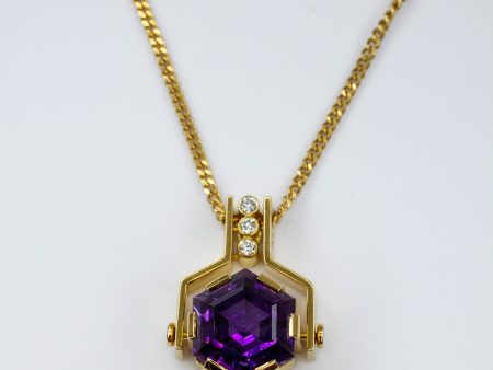 Cavelti  18k Gold Amethyst and Diamond Necklace | 8.00ct | 0.09ct | 20  For Cheap