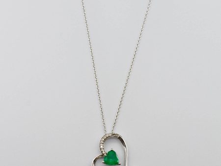 14k Emerald and Diamond Heart Necklace | 0.69 ct | 18  Discount