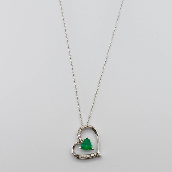 14k Emerald and Diamond Heart Necklace | 0.69 ct | 18  Discount