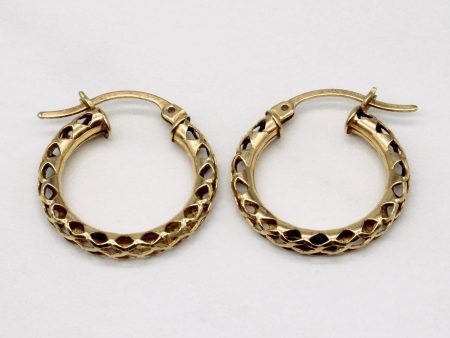 10k Yellow Gold Lattice Hoop Earrings For Sale