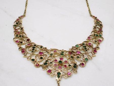 Vintage Emerald & Synthetic Ruby Ornate Necklace | 5.50ctw, 6.80ctw | 20  | Discount