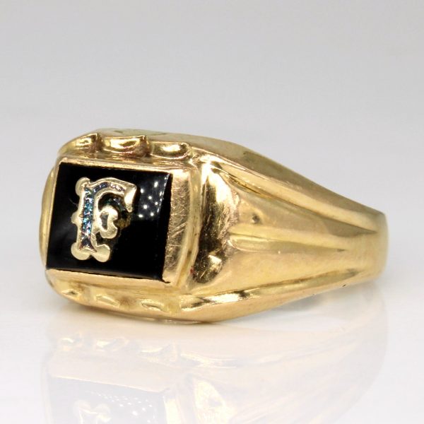 Black Onyx  F  Initial 18K Signet Ring | 0.70ct | SZ 8.5 | on Sale