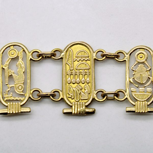 20k Yellow Gold Egyptian Hieroglyphic Bracelet | 7.5  | Sale