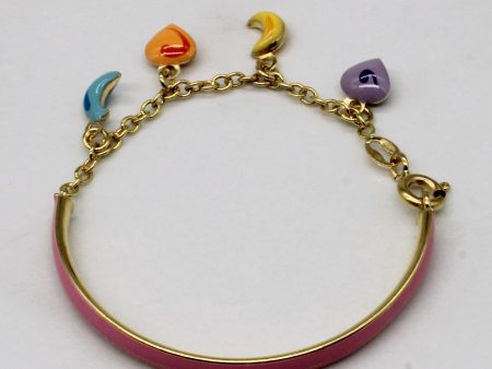 18k Yellow Gold Enamel Moon & Heart Bracelet | 5  | Cheap