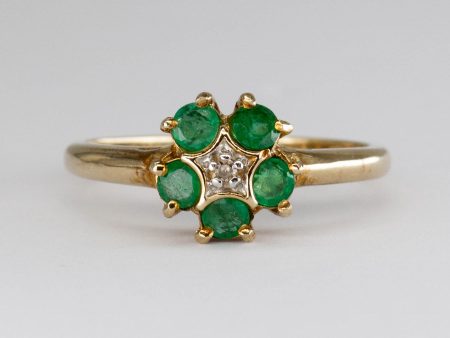 Vintage Emerald and Diamond Cluster 10k Ring | 0.5ctw, 0.01ct | SZ 7 | For Sale