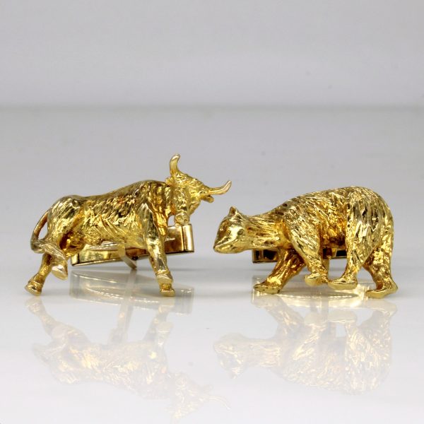 10k Yellow Gold Bull & Bear Cufflinks For Discount