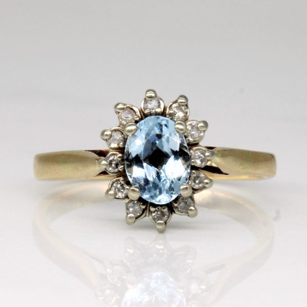 Aquamarine & Diamond Cluster Set Ring | 0.45ct, 0.10ctw | SZ 7.75 | For Discount